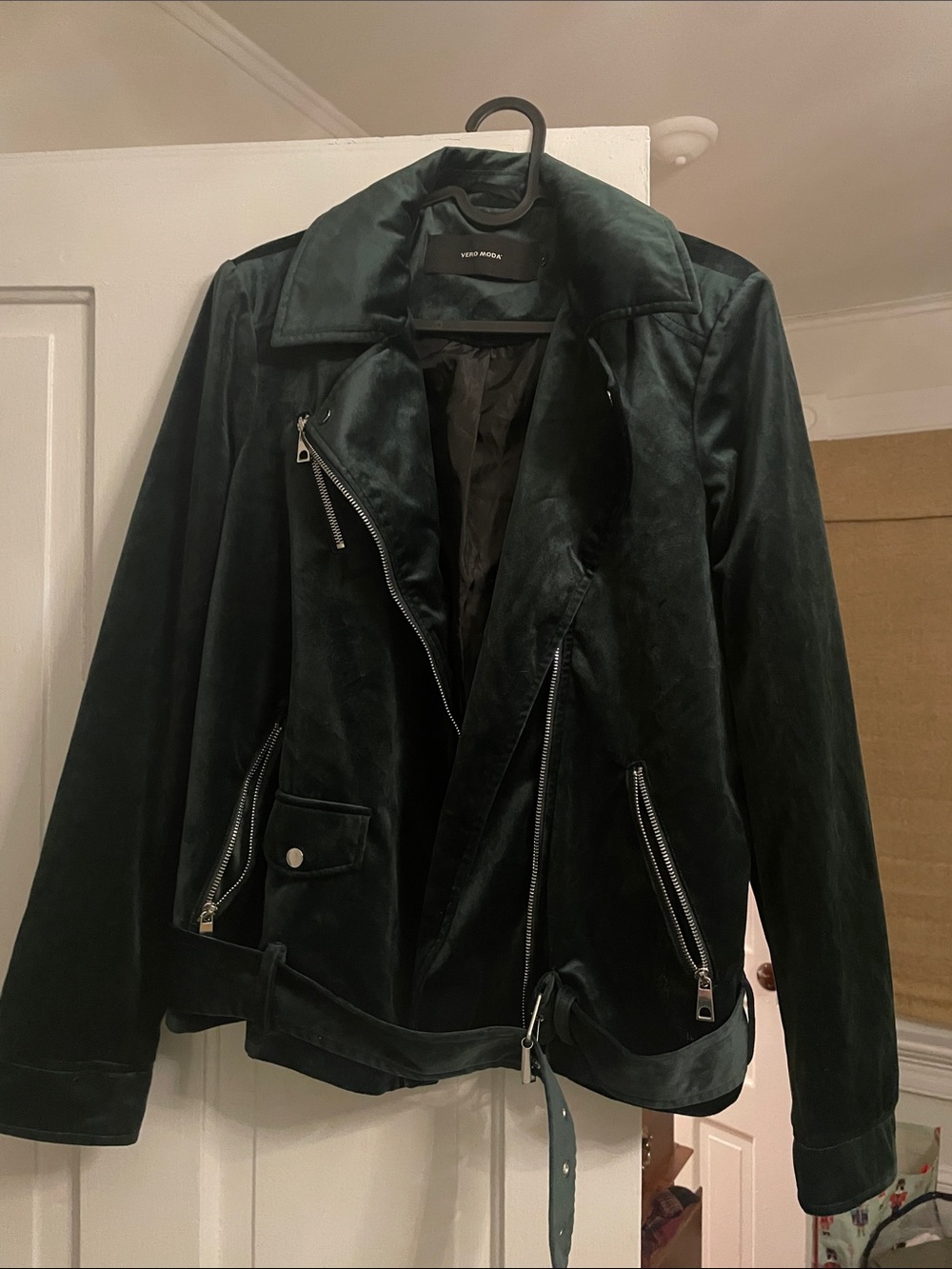 Vero Moda Dark Green Velvet Biker Jacket